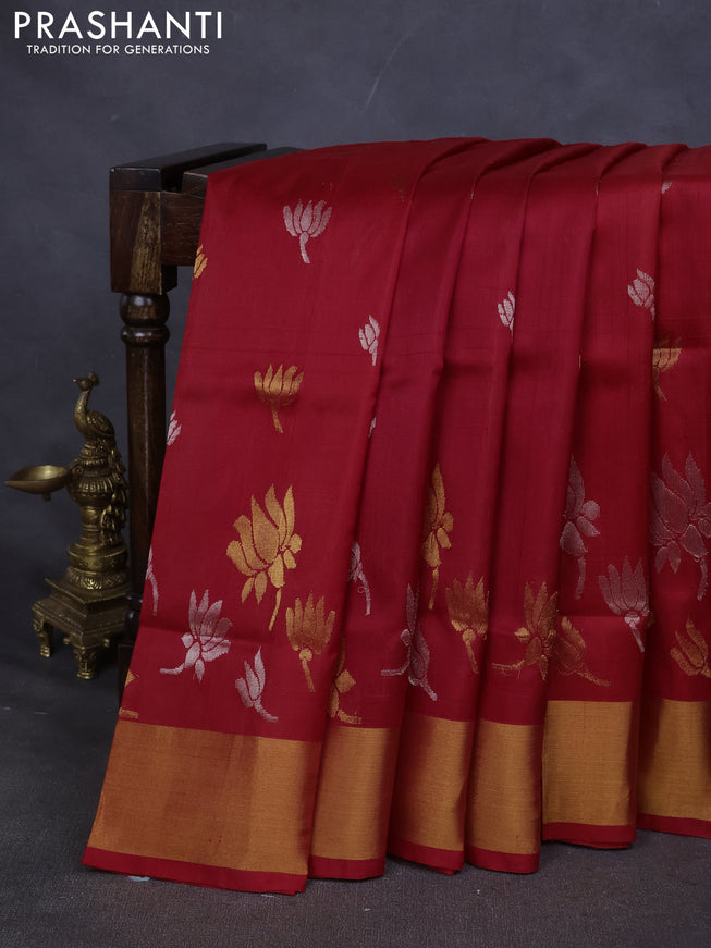 Pure uppada silk saree red with silver & gold paisley buttas and zari woven border
