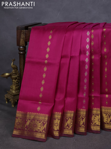 Pure uppada silk saree pink with silver & gold zari woven buttas and zari woven border