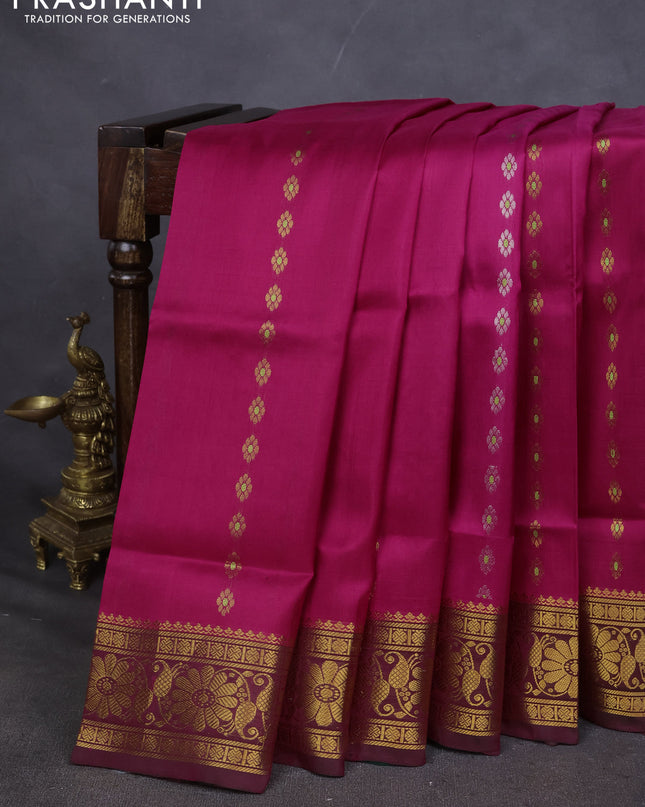 Pure uppada silk saree pink with silver & gold zari woven buttas and zari woven border