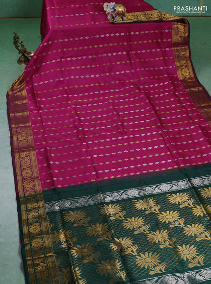 Pure uppada silk saree pink with silver & gold zari woven buttas and zari woven border