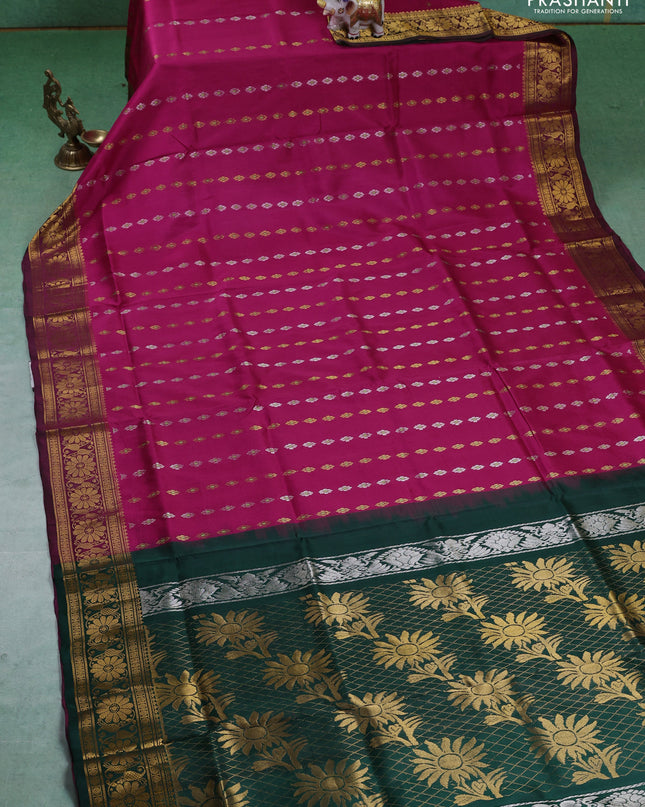 Pure uppada silk saree pink with silver & gold zari woven buttas and zari woven border