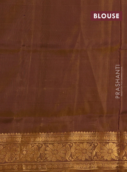 Pure uppada silk saree coffee brown and dark mustard with silver & gold zari woven buttas and zari woven border
