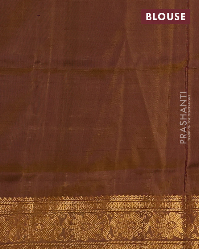 Pure uppada silk saree coffee brown and dark mustard with silver & gold zari woven buttas and zari woven border