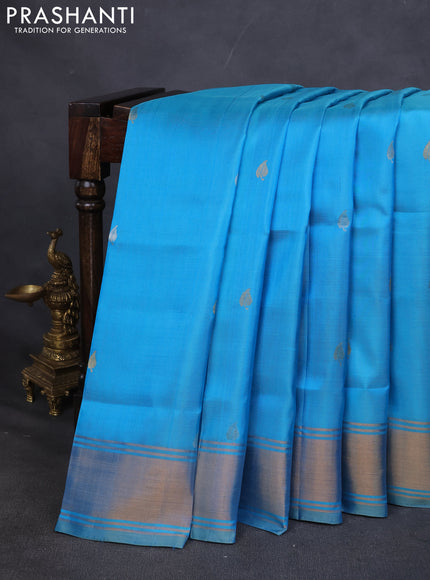 Pure uppada silk saree light blue with silver & gold zari woven buttas and zari woven border
