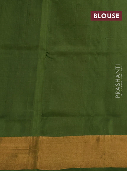 Pure uppada silk saree mehendi green with silver & gold temple zari buttas and temple zari woven border