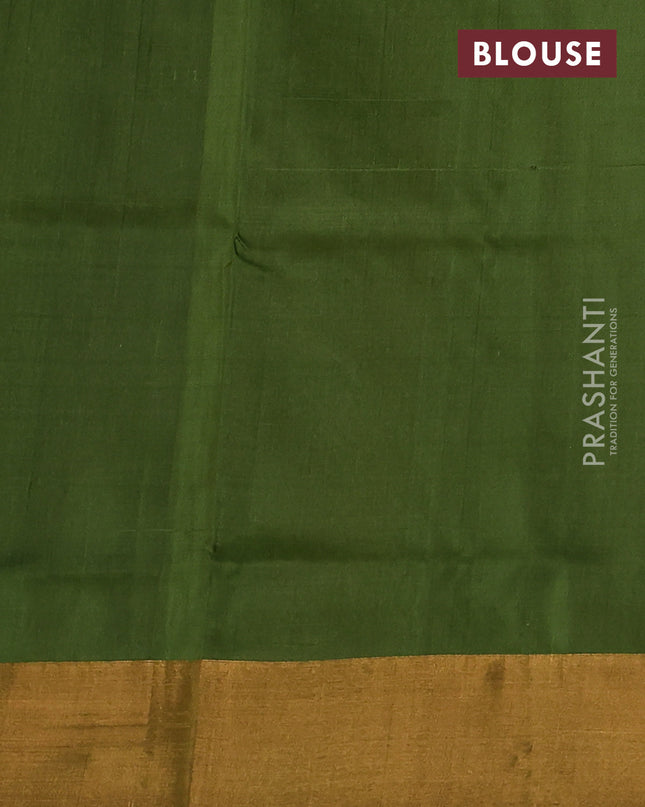 Pure uppada silk saree mehendi green with silver & gold temple zari buttas and temple zari woven border