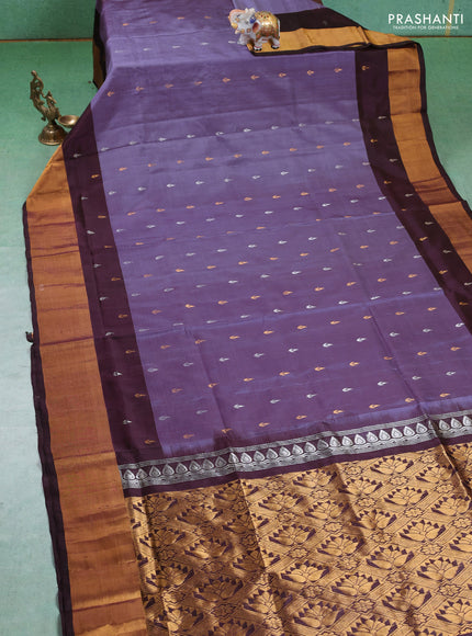 Pure uppada silk saree pastel lavender and coffee brown with silver & gold zari woven buttas and zari woven border