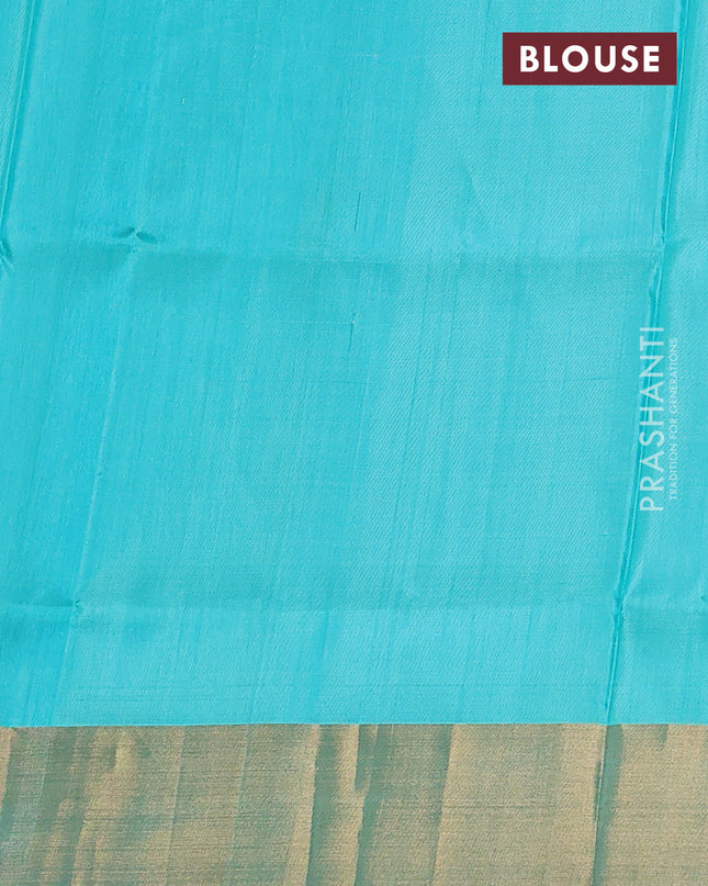 Pure uppada silk saree pastel pink and teal blue with silver & gold zari woven buttas and zari woven border