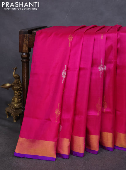 Pure uppada silk saree pink and blue with silver & gold zari woven buttas and zari woven border
