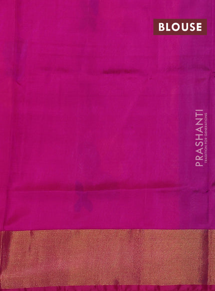 Pure uppada silk saree teal blue and pink with allover jamdhani buttas and zari woven border