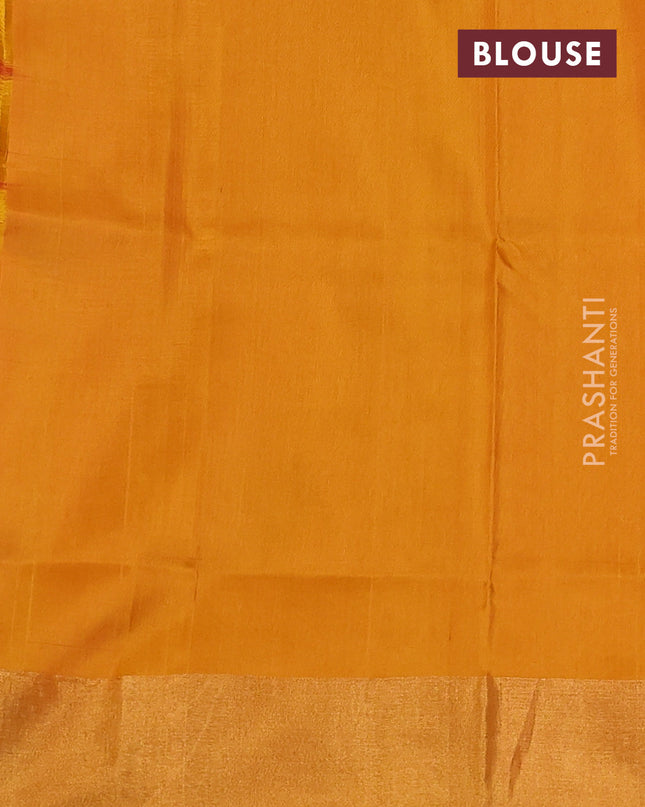 Pure uppada silk saree cs blue and mustard yellow with allover jamdhani buttas and zari woven border
