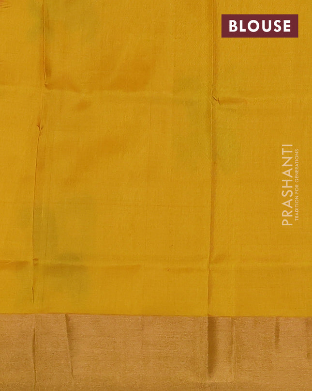 Pure uppada silk saree peach pink and mustard yellow with allover jamdhani buttas and zari woven border