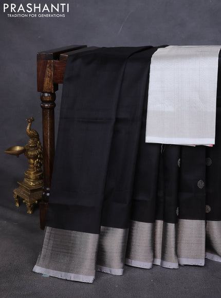 Pure uppada silk saree black with silver zari woven buttas and silver zari woven border