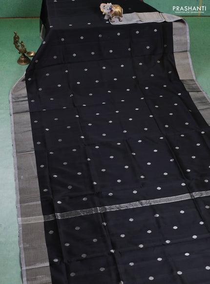 Pure uppada silk saree black with silver zari woven buttas and silver zari woven border