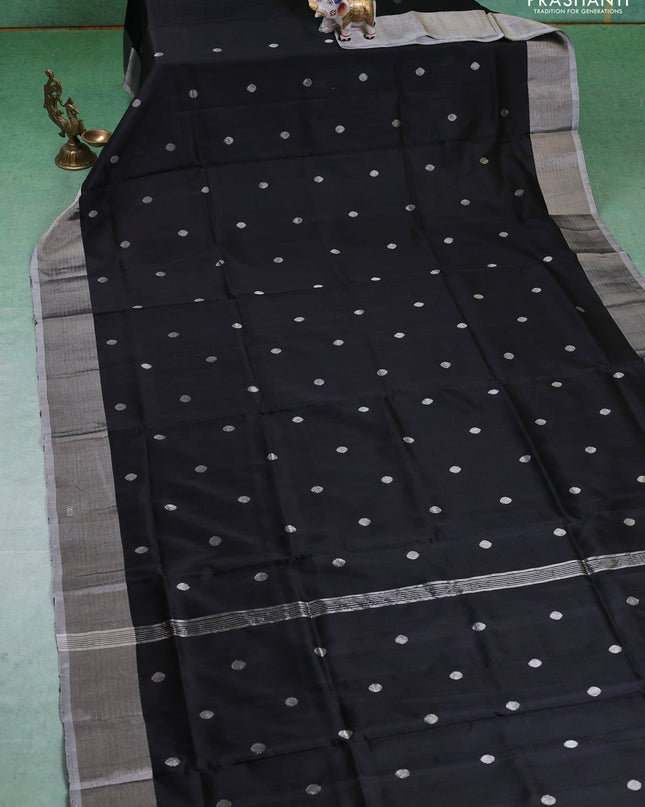 Pure uppada silk saree black with silver zari woven buttas and silver zari woven border
