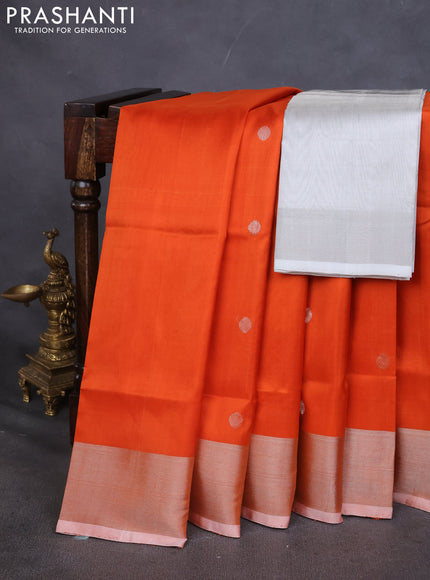 Pure uppada silk saree orange with silver zari woven buttas and silver zari woven border
