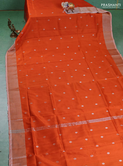 Pure uppada silk saree orange with silver zari woven buttas and silver zari woven border