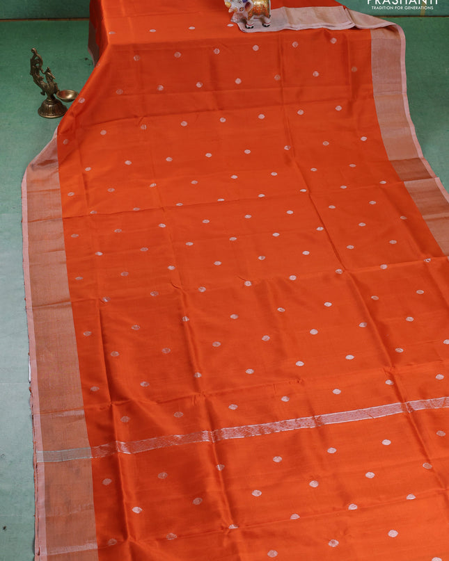 Pure uppada silk saree orange with silver zari woven buttas and silver zari woven border