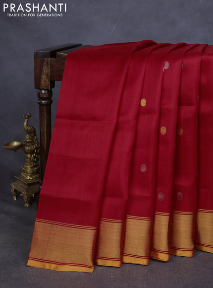 Pure uppada silk saree red and mustard yellow with silver & gold zari woven coin buttas and zari woven border