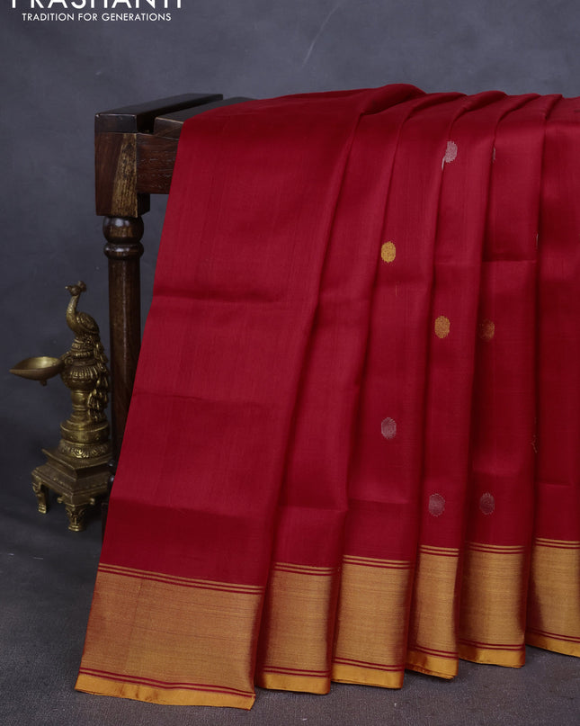 Pure uppada silk saree red and mustard yellow with silver & gold zari woven coin buttas and zari woven border