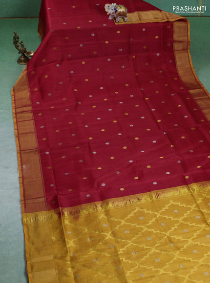Pure uppada silk saree red and mustard yellow with silver & gold zari woven coin buttas and zari woven border