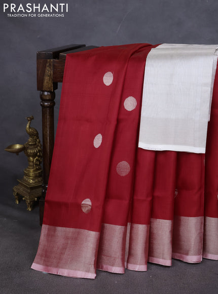 Pure uppada silk saree red with silver zari woven coin buttas and silver zari woven border