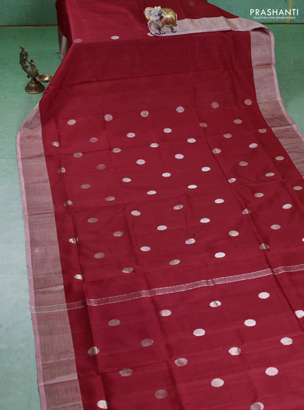 Pure uppada silk saree red with silver zari woven coin buttas and silver zari woven border