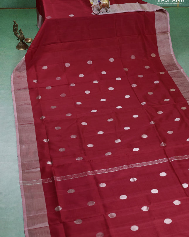 Pure uppada silk saree red with silver zari woven coin buttas and silver zari woven border