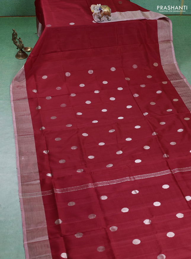 Pure uppada silk saree red with silver zari woven coin buttas and silver zari woven border