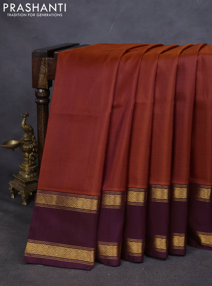 Pure uppada silk saree orange and wine shade with plain body and rettapet zari woven border