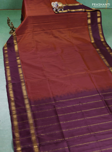 Pure uppada silk saree orange and wine shade with plain body and rettapet zari woven border