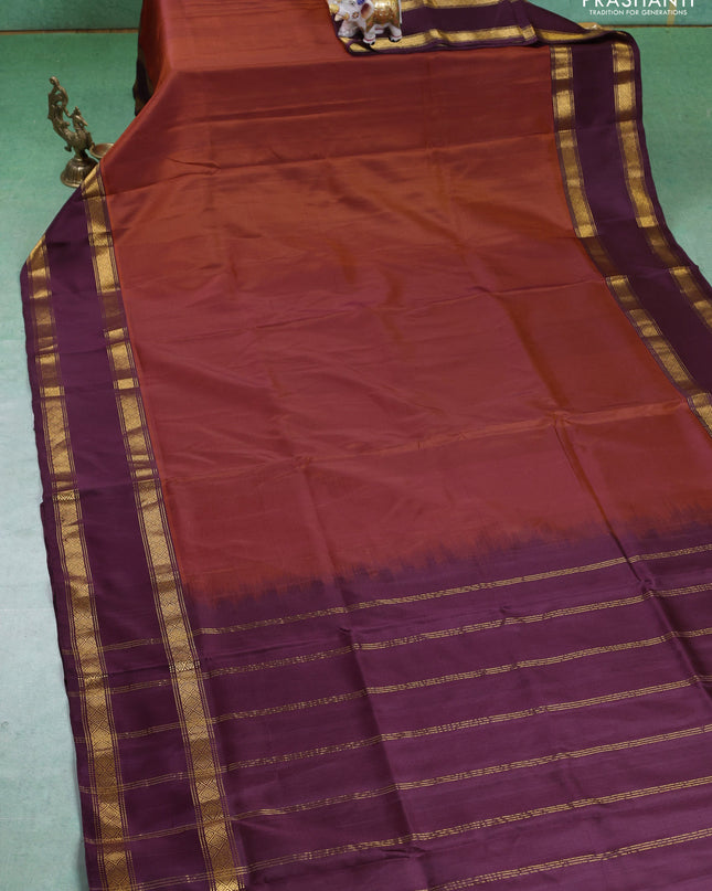 Pure uppada silk saree orange and wine shade with plain body and rettapet zari woven border