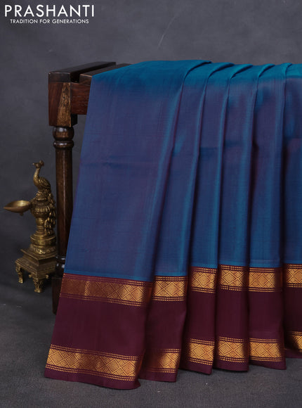 Pure uppada silk saree cs blue and wine shade with plain body and rettapet zari woven border