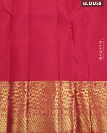 Pure kanchipuram silk saree violet and reddish pink with allover zari woven brocade weaves and zari woven korvai border
