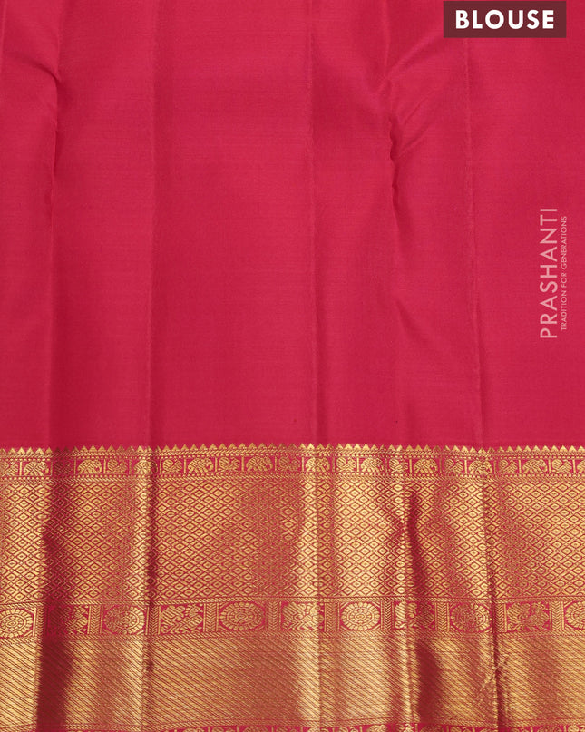 Pure kanchipuram silk saree violet and reddish pink with allover zari woven brocade weaves and zari woven korvai border