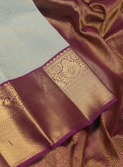 Pure kanchipuram silk saree pastel green and wine shade with allover zari woven brocade weaves and zari woven korvai border