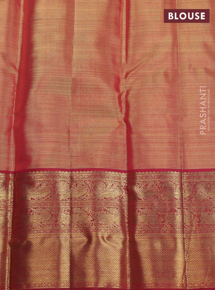 Pure kanchipuram silk saree gold and maroon with allover zari woven brocade weaves and zari woven korvai border