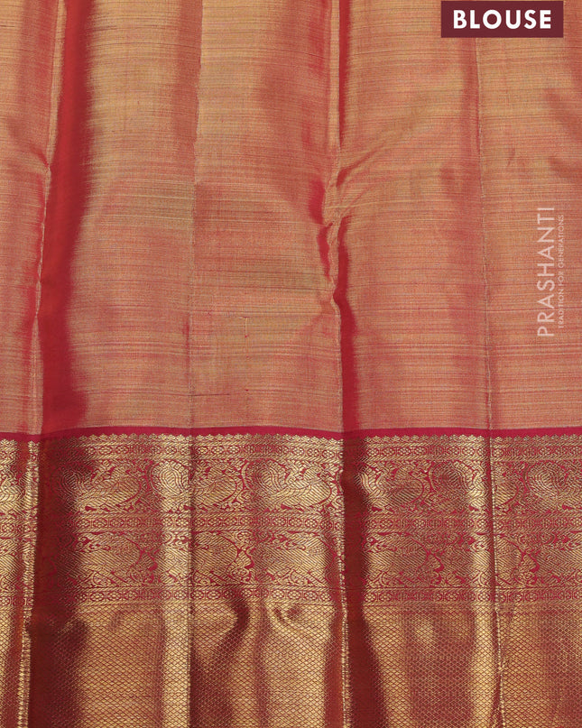 Pure kanchipuram silk saree gold and maroon with allover zari woven brocade weaves and zari woven korvai border