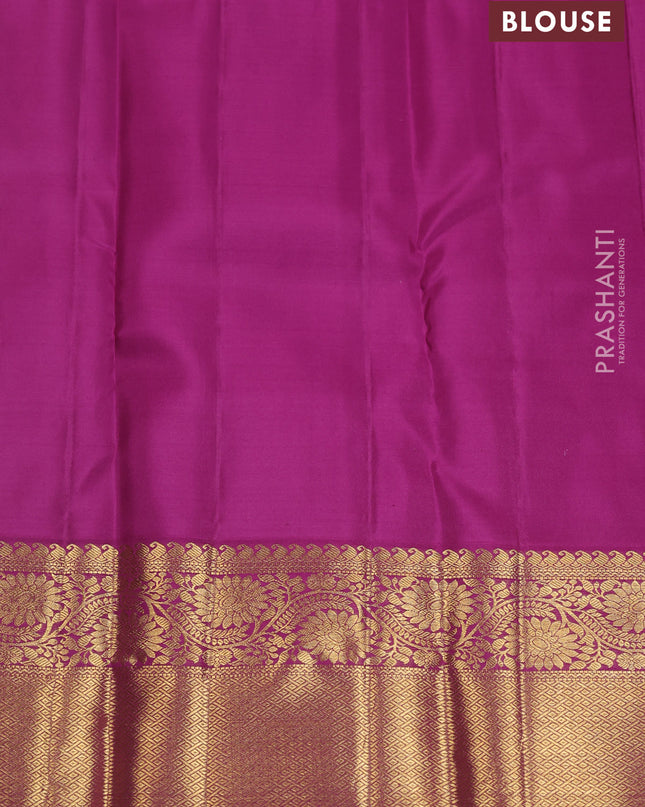 Pure kanchipuram silk saree light pink and purple with allover zari woven brocade weaves and zari woven korvai border