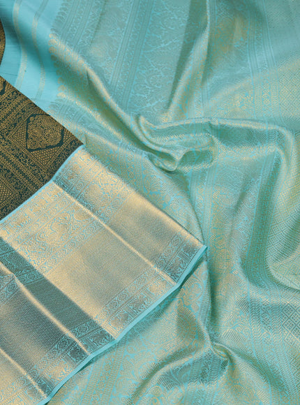 Pure kanchipuram silk saree green and teal blue with allover zari woven brocade weaves and zari woven korvai border