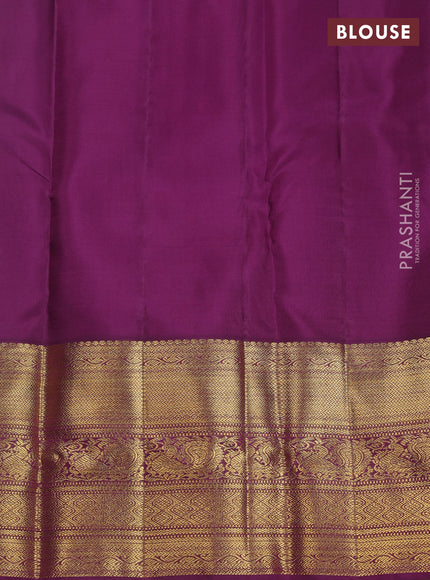 Pure kanchipuram silk saree pastel blue and purple with allover zari woven brocade weaves and zari woven korvai border