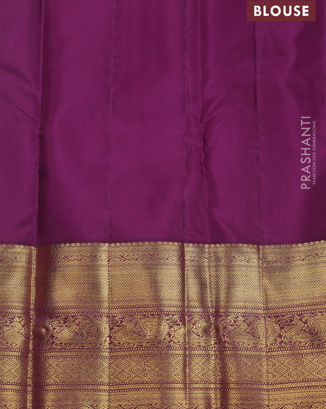 Pure kanchipuram silk saree pastel blue and purple with allover zari woven brocade weaves and zari woven korvai border