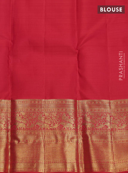 Pure kanchipuram silk saree lavender and red with allover zari woven brocade weaves and zari woven korvai border