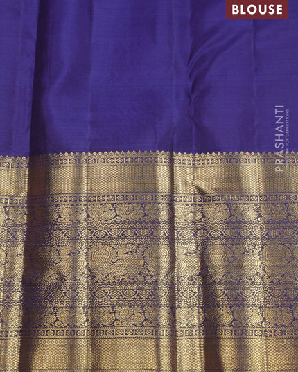 Pure kanchipuram silk saree lime green and navy blue with allover zari woven brocade weaves and long zari woven border