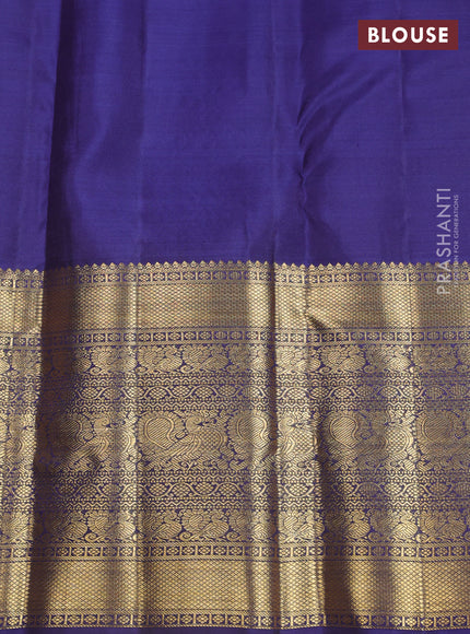 Pure kanchipuram silk saree lime green and navy blue with allover zari woven brocade weaves and long zari woven border