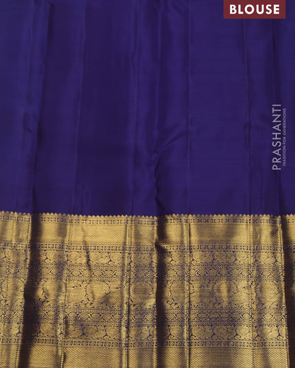 Pure kanchipuram silk saree teal blue and navy blue with allover zari woven brocade weaves and long zari woven border