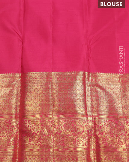 Pure kanchipuram silk saree dark green and pink with allover zari woven brocade weaves and long zari woven border
