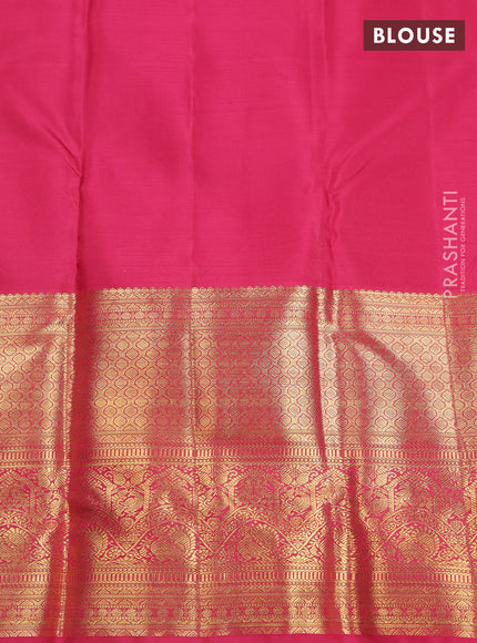 Pure kanchipuram silk saree dark green and pink with allover zari woven brocade weaves and long zari woven border