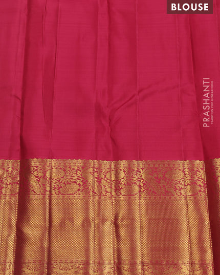 Pure kanchipuram silk saree pista green and maroon with allover zari woven brocade weaves and long zari woven border
