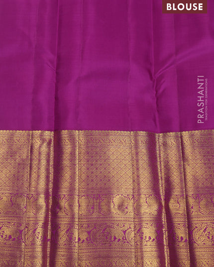 Pure kanchipuram silk saree lavender and purple with allover zari woven brocade weaves and long zari woven border